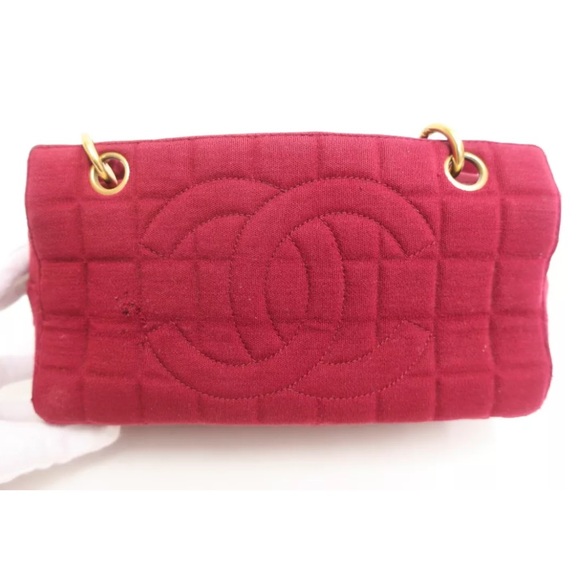 SOLD❤️ CHANEL Chocolate Bar CC Red Canvas Double Chain Shoulder Crossbody Bag - Picture 2 of 16